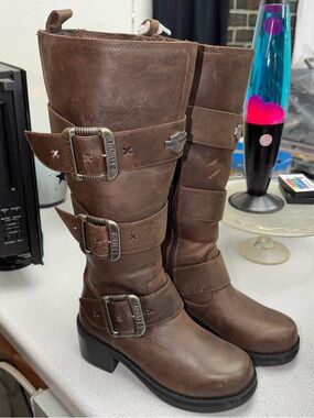 Harley-Davidson Women's Brown Triple-Buckle Mid-Calf Riding Boots